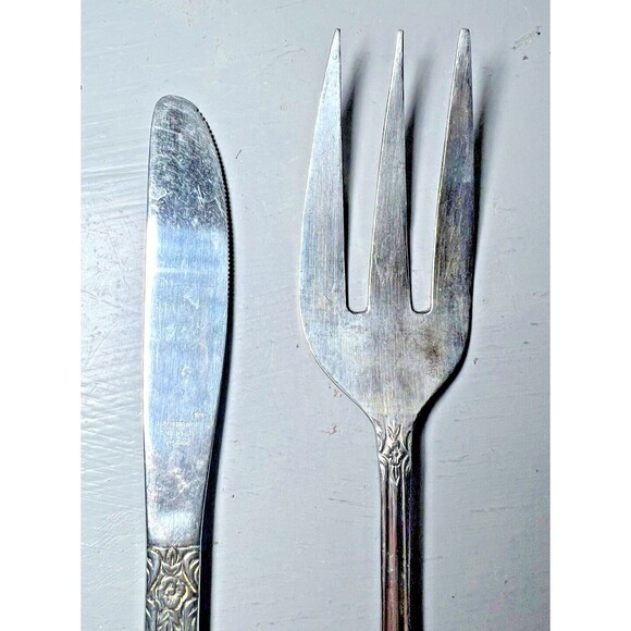 Lustreware Stainless Steel Flatware Vintage Rose Pattern Lg Fork 2 Butter Cutter - Picture 4 of 15
